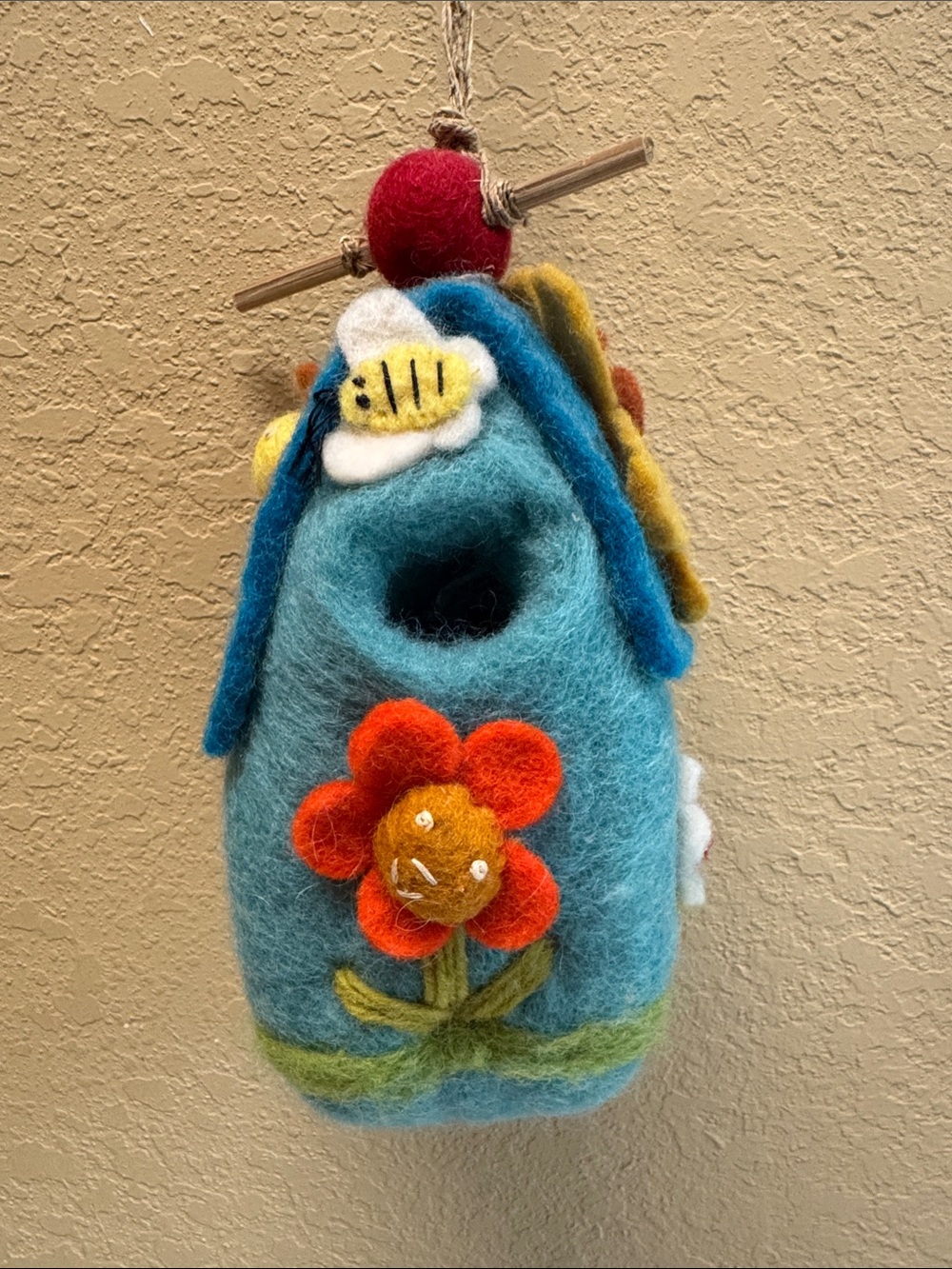 DZI wild woolies 100% wool handmade birdhouse.